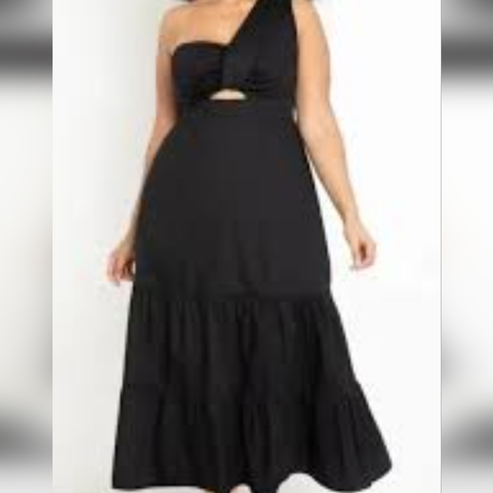 NWOT ELOQUII Black One Shoulder Gown Dress Women's Size 16
